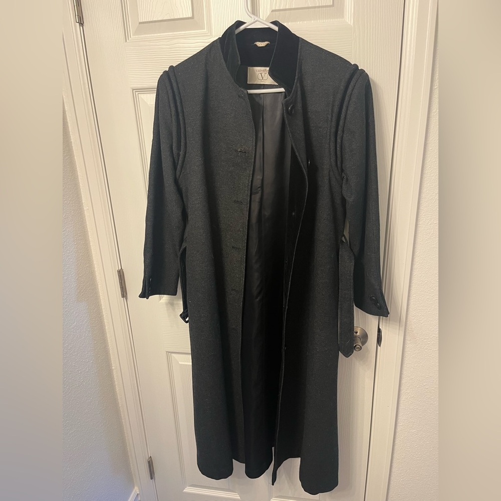 Valentino Rain Wool Jacket Long Black Coat | Vintage | Size 10